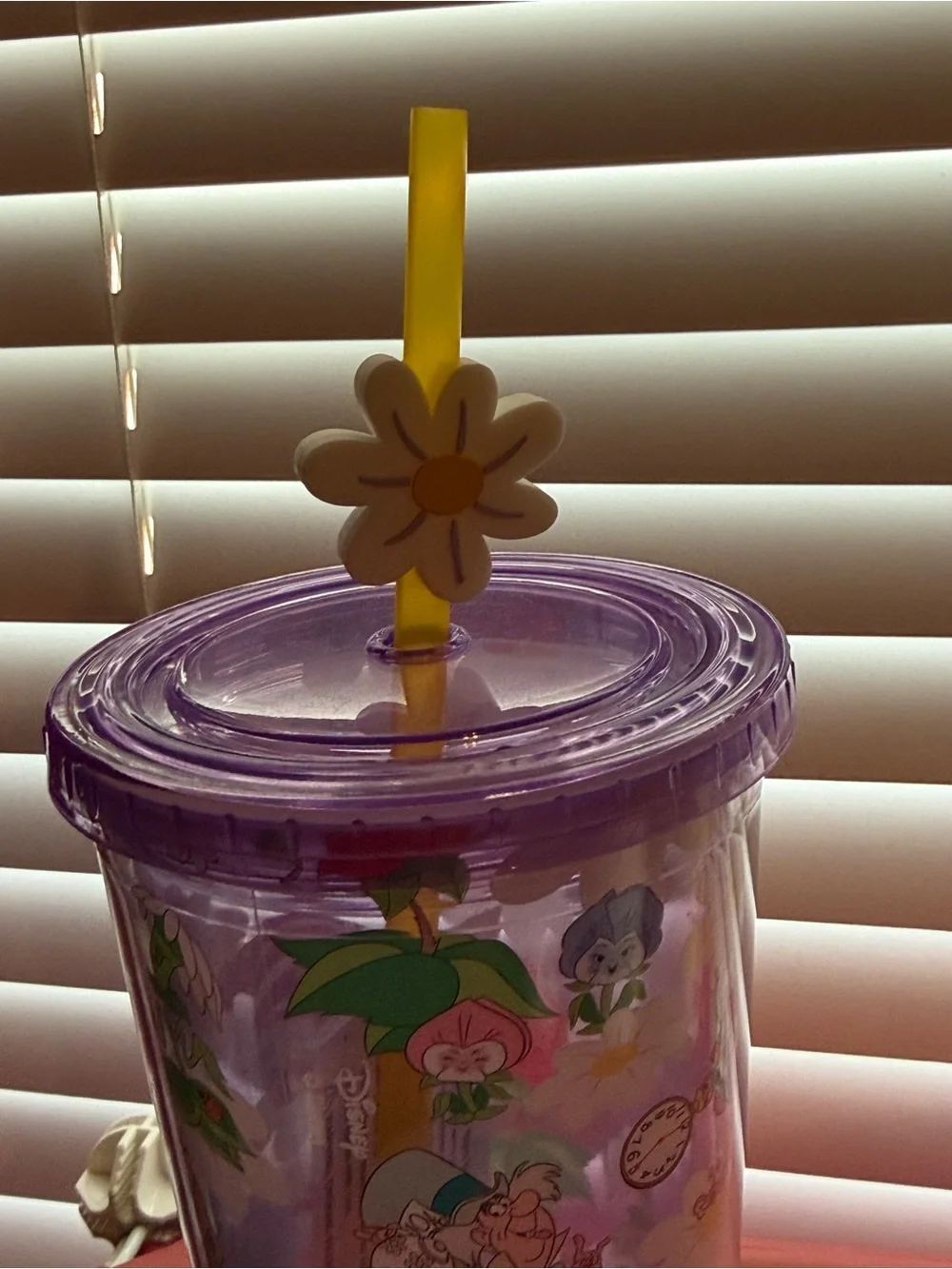 Alice in Wonderland Purple Floral Tumbler with Straw, Lid, & Topper- NWT - Picture 6 of 7